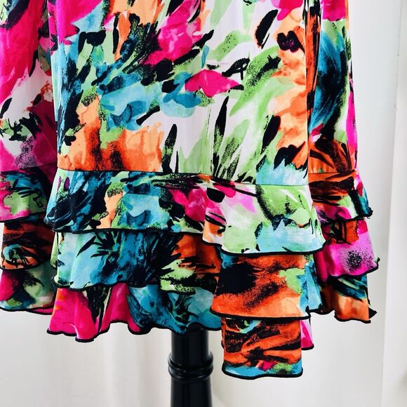 MSK Bright Colorful Artsy Ruffly Tiered Fun Sun Dress - Size Large - Picture 4 of 7